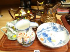 Lustre ware jug, teapot, Chinese bowl, jugs