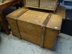 A vintage wooden banded packing case (for use either as a TV stand or coffee table)