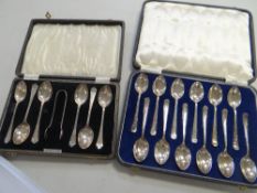 Cased set of twelve hallmarked silver teaspoons together with a hallmarked cased set of six and