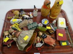 Tray of various collectables including Russian dolls, collectors dolls, pillboxes etc