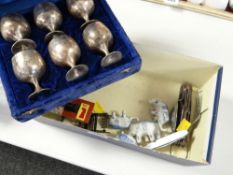 Cased EPNS goblets, campaign-style cutlery pen knife, smoker's knife etc