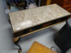 A good vintage marble topped Chinese decorated coffee table with claw and ball feet