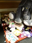 Crate of various children's soft toys including a large elephant