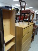 A single antique chair, a modern chest of four long and two short drawers and an open narrow