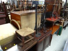 A large parcel of mixed furniture including wine tables, coffee tables, folding card table, standing