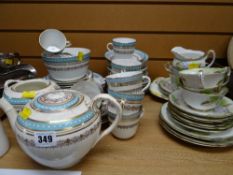 Vintage Staffordshire teaset in a gold & blue pattern together with a part Foley china teaset, Lilac