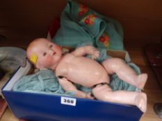 An antique Armand Marseille Bisque head German doll, christening gown etc