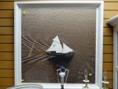 Large modern framed print of a yacht on open sea