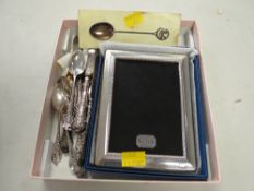 Hallmarked silver photograph frame and hallmarked silver teaspoons and fruit knives etc