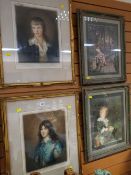 Two gilt framed signed coloured prints after Gainsborough of young cavalier children together with