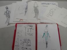 Parcel of Michael Ffolkes sketches and drawings, mainly clothing designs etc