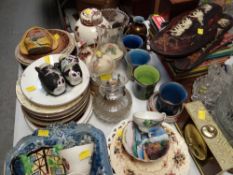 A parcel of various china including Masons ironstone ginger jar, lustre ware, vintage annuals,