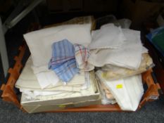 Crate of various vintage table linen