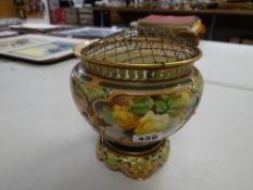 A Royal Worcester rose bowl decorated with yellow roses and signed with initial 'H' to the base