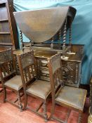 A CIRCA 1930'S OAK HARLEQUIN DINING SUITE of railback sideboard with two drawers and two cupboard