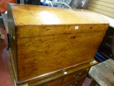 AN ANTIQUE PINE DOME TOPPED CAPTAIN'S CHEST with iron carry handles, 57 cms high, 91 cms wide, 50.