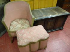 A PRIORY STYLE BLANKET CHEST and two items of Lloyd loom style furniture