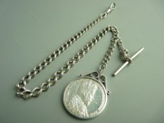 A SILVER MOUNTED 1902 EDWARD VII & ALEXANDER COMMEMORATION FLORIN with a graduated silver Albert