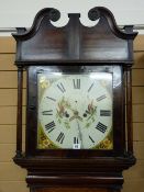 AN EARLY 19th CENTURY OAK & MAHOGANY LONGCASE CLOCK having a 14 ins square dial set with Roman