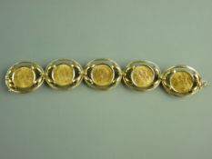 AN EIGHTEEN CARAT GOLD LINK BRACELET and each of the five oval shaped floral links having a full