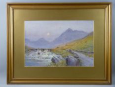 JOHN ABERNETHY LYNAS-GRAY watercolour - rural scene, Dyffryn Mymbyr with farmer on a bridge, signed,