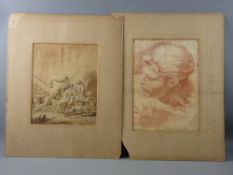 LATE 19th CENTURY SCHOOL sepia study - five battle weary soldiers resting, mounted but unframed,