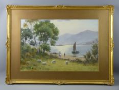 WARREN WILLIAMS ARCA watercolour - the upper reaches of the River Conwy with boats and figures and