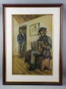 JACK BUTLER YEATS coloured print - interior tavern scene with figure playing an accordion and