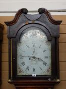 AN EARLY 19th CENTURY OAK & CROSSBANDED MAHOGANY LONGCASE CLOCK by Jos Smith, Wrexham, the hood with