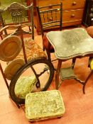 A PARCEL OF MAINLY CIRCA 1900 OCCASIONAL FURNITURE to include a folding three tier cakestand, a