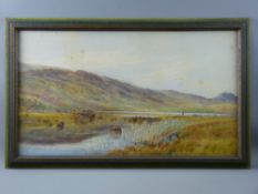 GEORGE HARRISON watercolour - fishermen on the banks of a tarn, signed and dated 1880, 34 x 60 cms