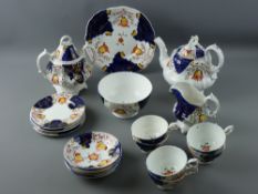 A TWENTY THREE PIECE GAUDY WELSH 'TULIP' TEASET, six cups, six saucers, six side plates, lidded