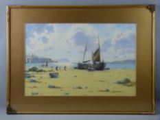WARREN WILLIAMS ARCA watercolour - coastal scene, Anglesey with beached boats and numerous figures