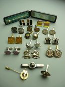 TWELVE PAIRS OF GENT'S QUALITY CUFFLINKS plus other items in silver and other metals, by David