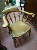 A LATE 19th CENTURY ASH & ELM SMOKER'S BOW ARMCHAIR