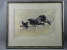 WILLIAM SELWYN coloured limited edition (247/500) print - stalking sheepdog, signed in full, 29.5