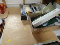 A parcel of vintage technical drawing equipment, slide rules, rulers together with National