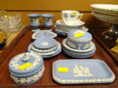 A parcel of Wedgwood blue & white Jasperware together with a small parcel of Shelley 'Iris'