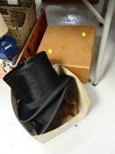 Two vintage top-hats (grey & black) together with a Christy's of London bowler hat
