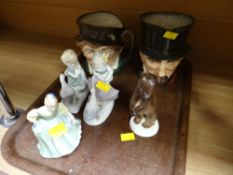 Royal Doulton Toby Jug 'John Peel' & 'Paddy', Royal Doulton figure 'Fair Maiden' together with three