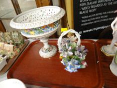 A Burley & Co Chicago pierced decorated centre bowl together with a Capodimonte flower basket