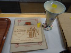 Clarice Cliff decorated trumpet vase together with small parcel of vintage cigarette cards in