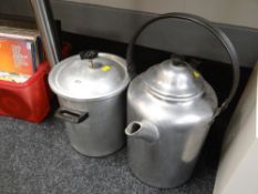 A vintage aluminium fruit steamer & large teapot