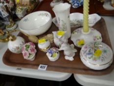 A tray of various Aynsley items including small bowl, vase, tray etc