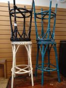 Four painted wicker & bamboo high stools (purchased from the sale of the estate of the late David