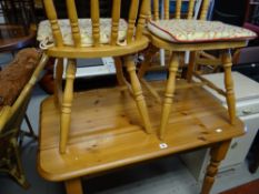 A modern small pine breakfast table & a pair of matching chairs