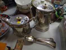 A good quality EPNS teapot & water jug engraved with trailing roses together with four EPNS