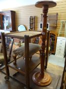 A modern pine torchiere together with a footstool & tea trolley
