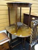 A vintage barley-twist drop leaf side table together with a mahogany banded occasional table