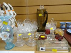 Parcel of various glassware including glass desk set & ink set, paperweight, lily vase etc